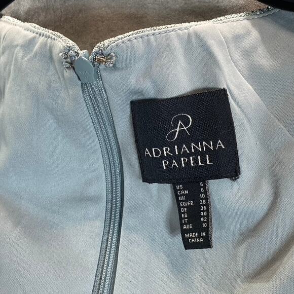 ADRIANNA PAPELL Women's Sea Glass Metallic Mesh Twist Short Sleeve Maxi Gown SZ6 - Picture 10 of 14